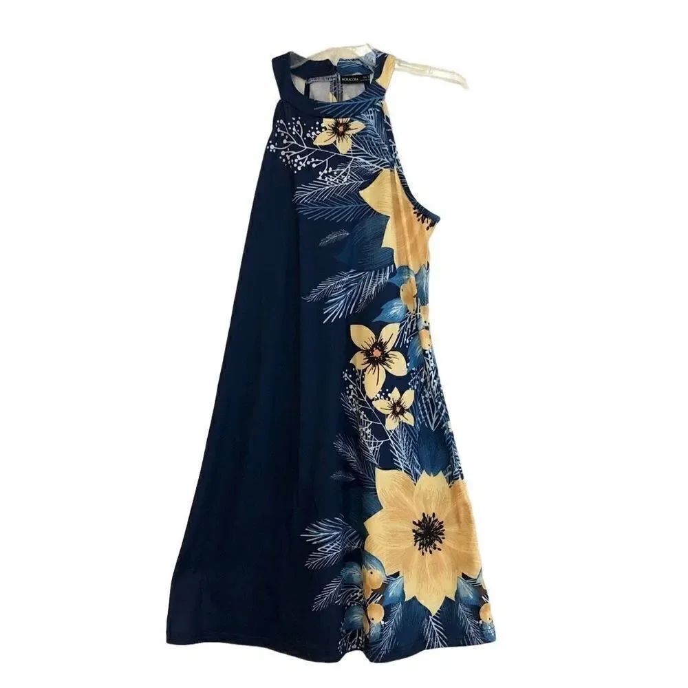 Noracora Women’s Floral Blue Dress Yellow Flowers Size Small